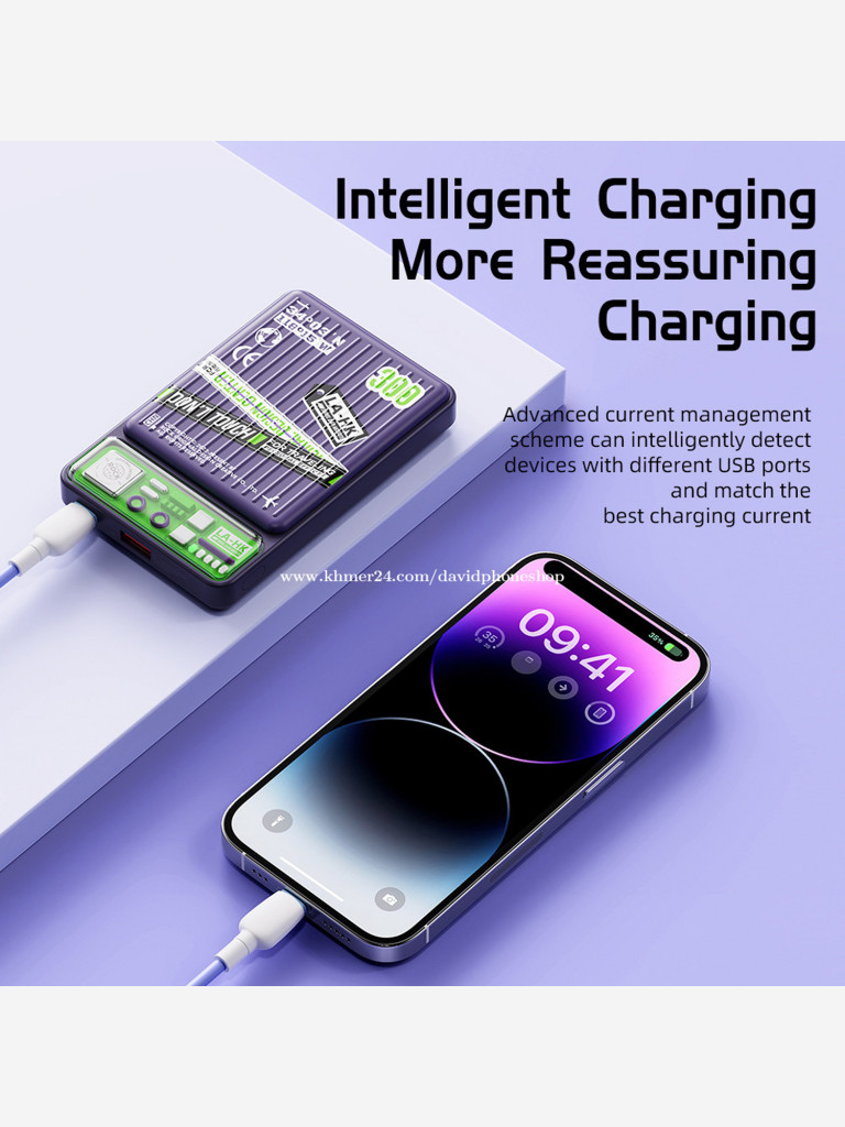 Внешний аккумулятор ROCK Travel Series P90 20W Travel Series Magnetic Wireless Powerbank 10000mAh фиолетовый