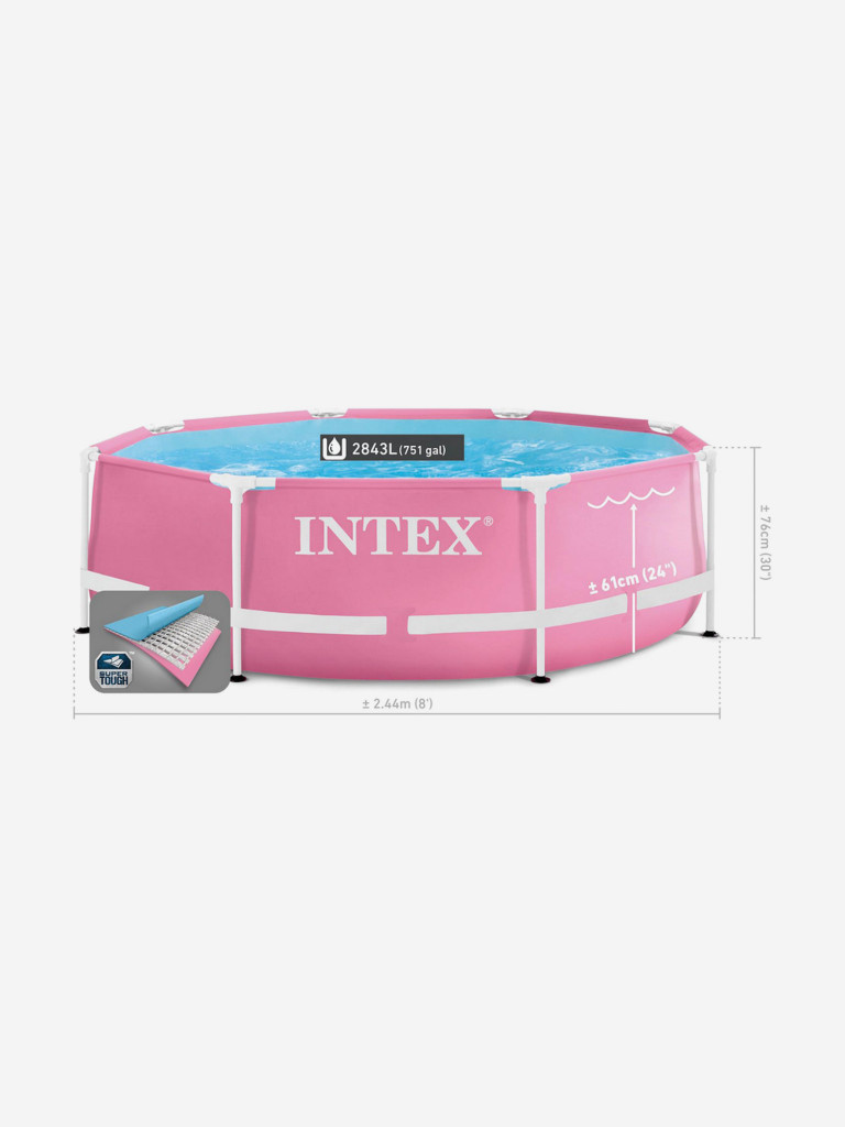 Бассейн каркасный Intex Pink Metal Frame, 244х76 см, розовый