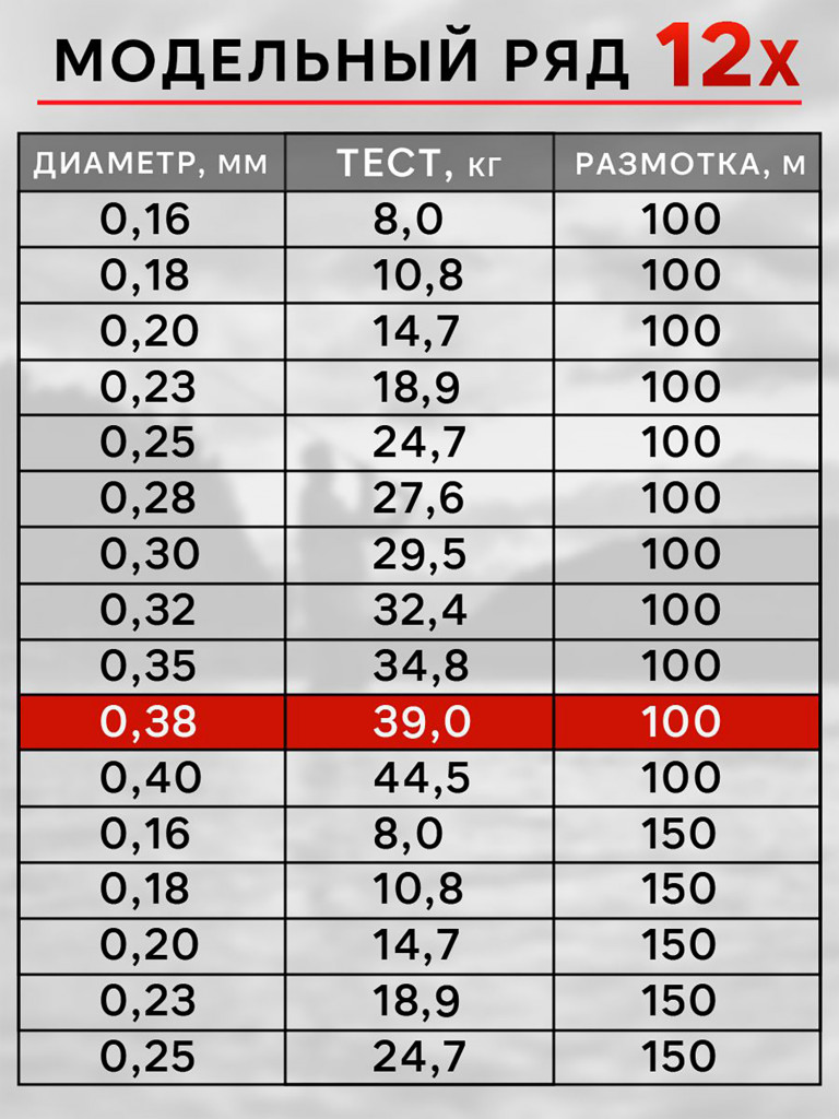Плетенка для рыбалки RapiraX PE 12X 0.38мм 39.0кг 100м