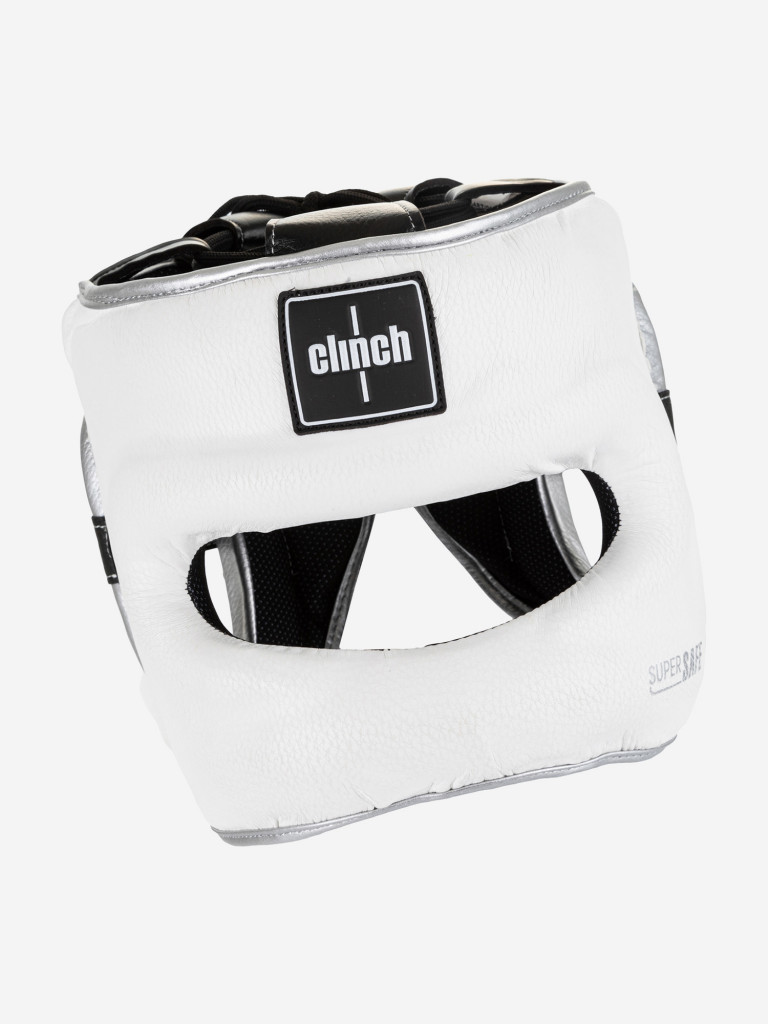 Шлем для единоборств с бампером Clinch Face Guard бело-серебристый