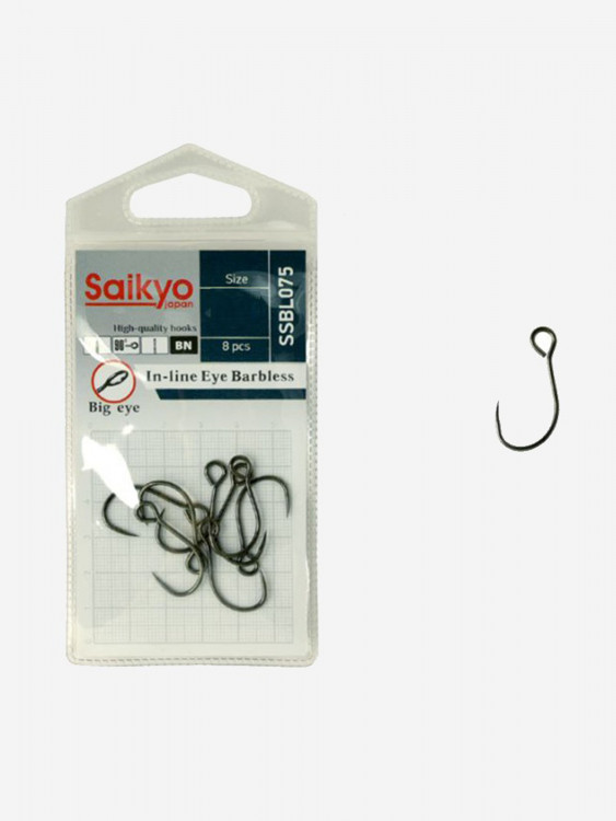 Крючки для рыбалки одинарные Saikyo SSBL075-BN IN-LINE EYE BARBLESS (1 упк. по 8 шт.)