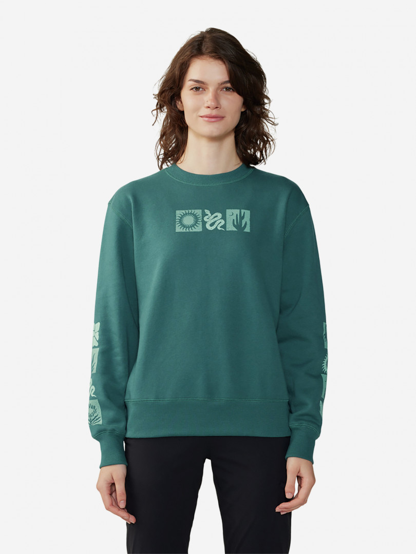 фото Свитшот женский mountain hardwear desert check pullover crew, зеленый