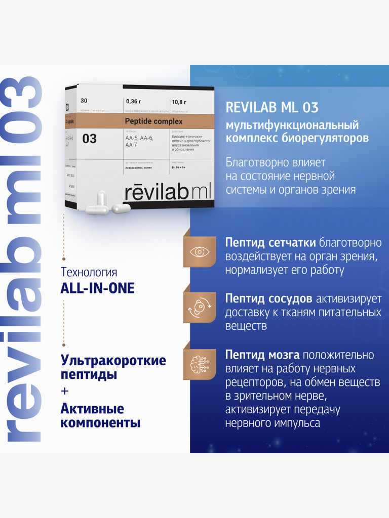 Revilab ML-03 - пептидный комплекс для нервной системы и органов зрения БАД