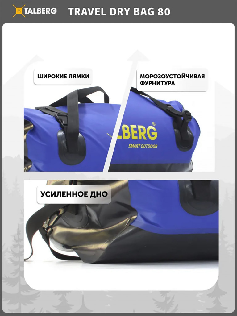 Гермосумка TALBERG TRAVEL DRY BAG 80, черный/василёк