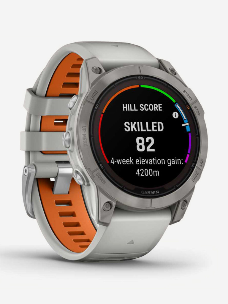 Спортивные часы GARMIN FENIX 7 PRO Sapphire Solar титановый серый с серо-оранжевым ремешком