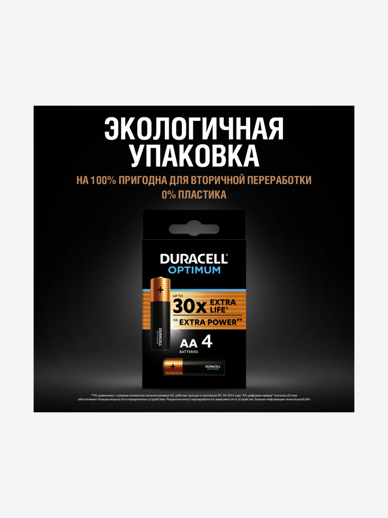 Батарейки щелочные Duracell Optimum АА, 4 шт. черный цвет — купить за 499  руб., отзывы в интернет-магазине Спортмастер