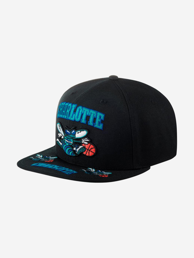 Бейсболка с прямым козырьком MITCHELL NESS HHSS2997-CHOYYPPPBLCK Charlotte Hornets NBA (черный)