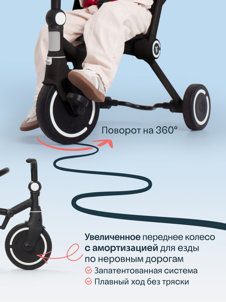 Велосипед детский трехколесный с ручкой SmarTrike Wonder Max Jet Black, складной, для путешествий
