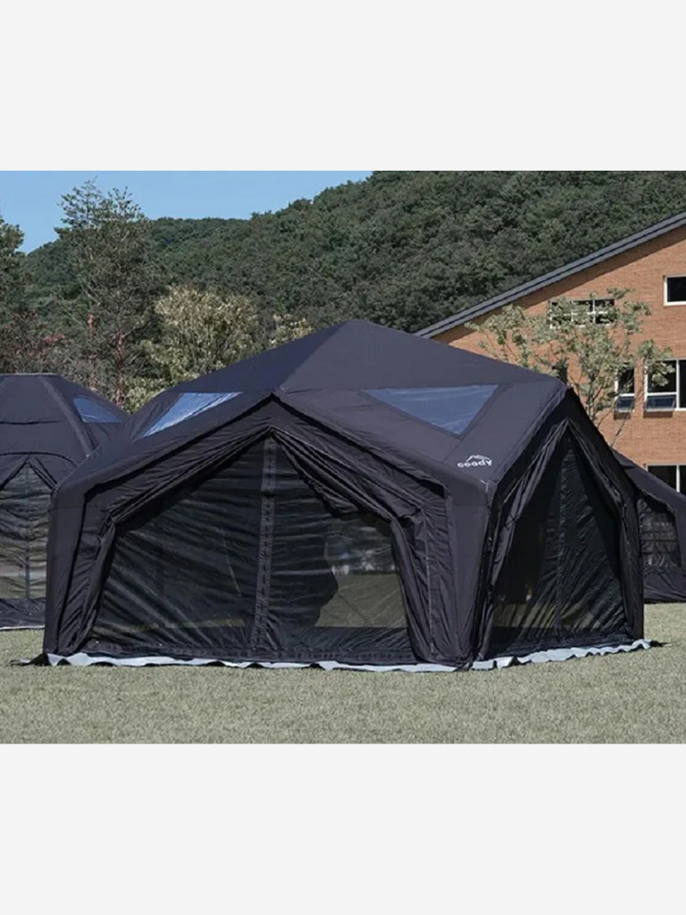 Надувная палатка Coody HUB Black, 360×360×275 см, 4–6 человек, 4 входа, модульная система