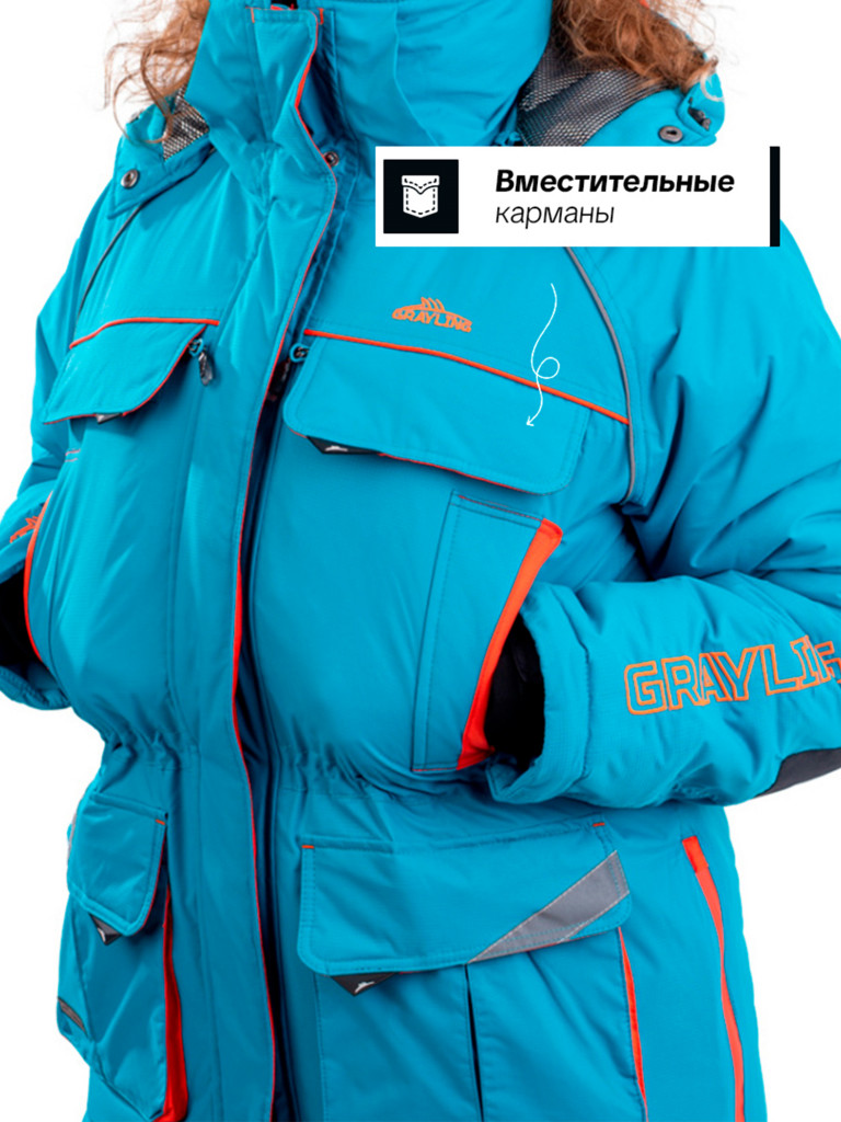 Костюм женский для рыбалки зимний -45, GRAYLING, Камчатка бирюзово-оранжевый