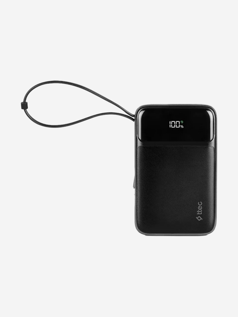 Внешний аккумулятор портативный TTEC ReCharger Pro LCD 10.000mAh PD 22.5W USB-A/USB-C with Lightning/USB-C Built-in Cable Powerbank со встроенным кабелем. Цвет: черный