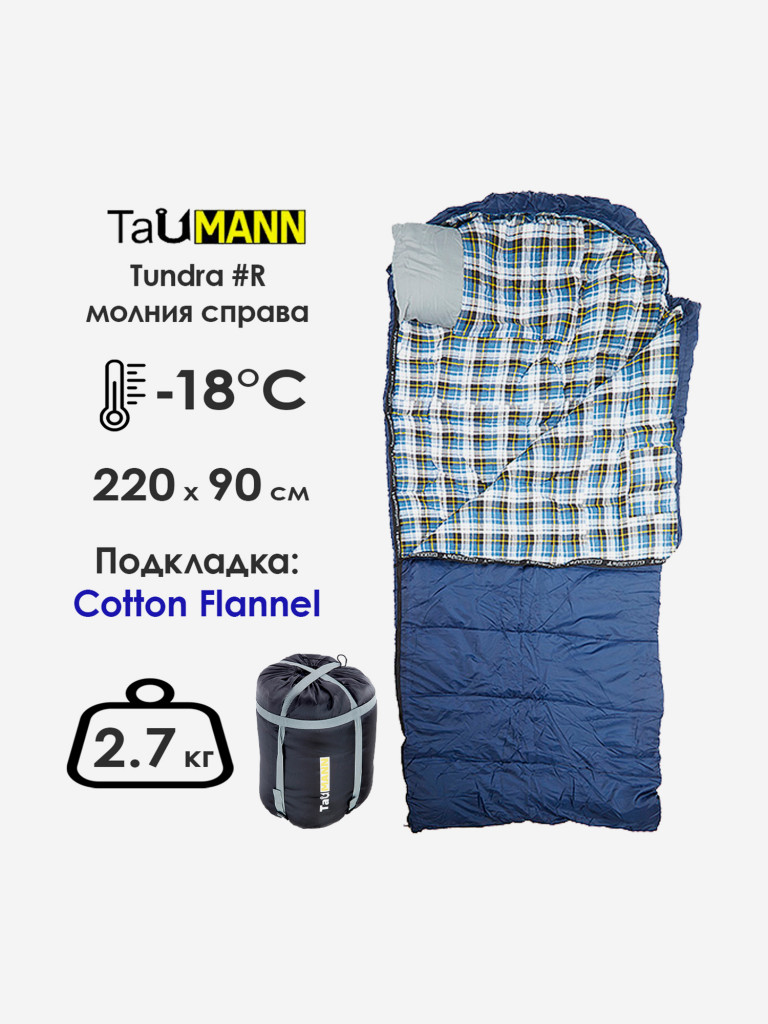 Спальный мешок-одеяло с капюшоном TauMANN Tundra #R (молния справа) 90 х 220 см