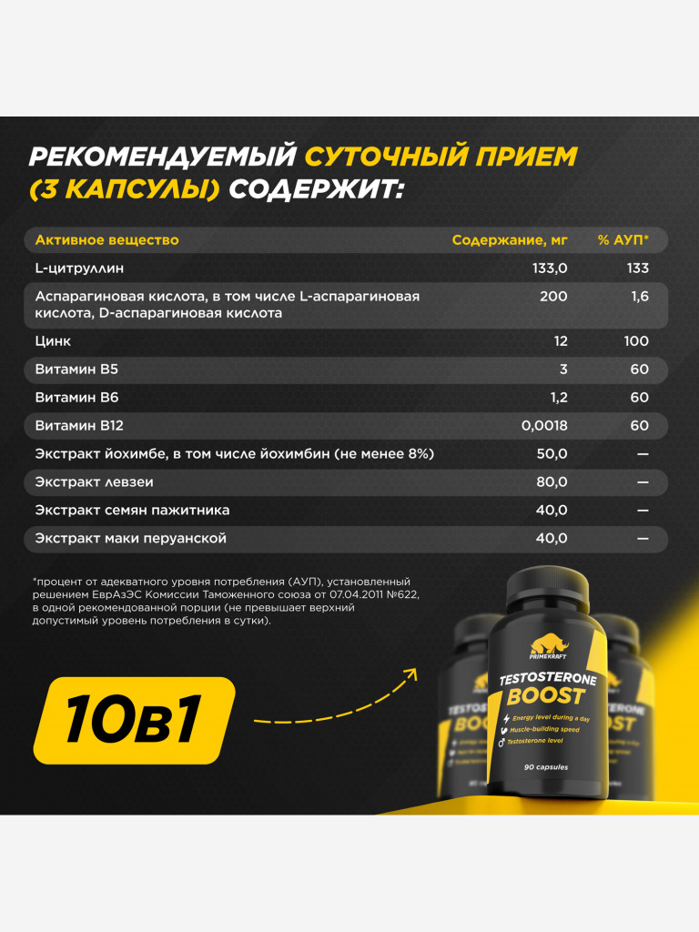Комплекс для повышения тестостерона PRIMEKRAFT, 90 капсул
