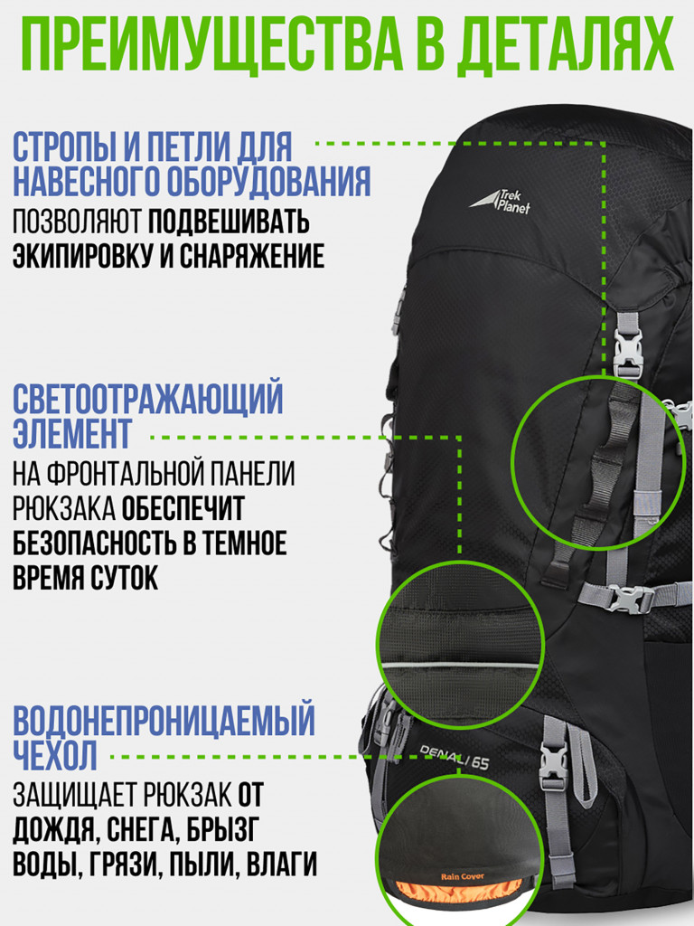 Рюкзак туристический Trek Planet Denali 65, черный