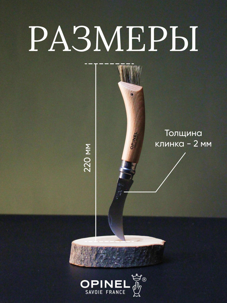 Нож грибника Opinel №8, нержавеющая сталь, рукоять бук, коробка, 001252