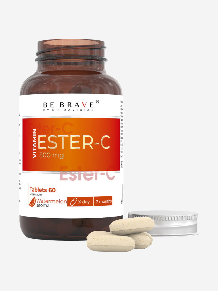 Витамин C ESTER-C BE BRAVE® нейтральный без кислотности, для иммунитета и коллагена 1250 мг, 60 таблеток