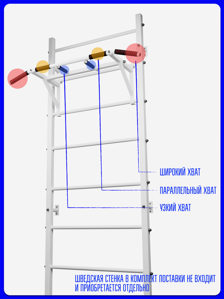 Турник навесной KAPIX на шведскую стенку с 3-мя хватами