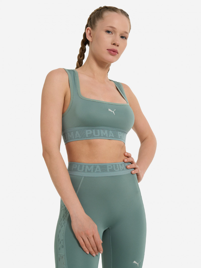фото Топ бра спортивный puma move lace bra, зеленый