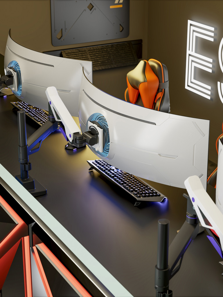 UNITEKI FMGT401GL ATLAS NEO GAMING LINE кронштейн для монитора со струбциной, газлифт, 24-57", вертикальная регулировка, нагрузка 2-30 кг