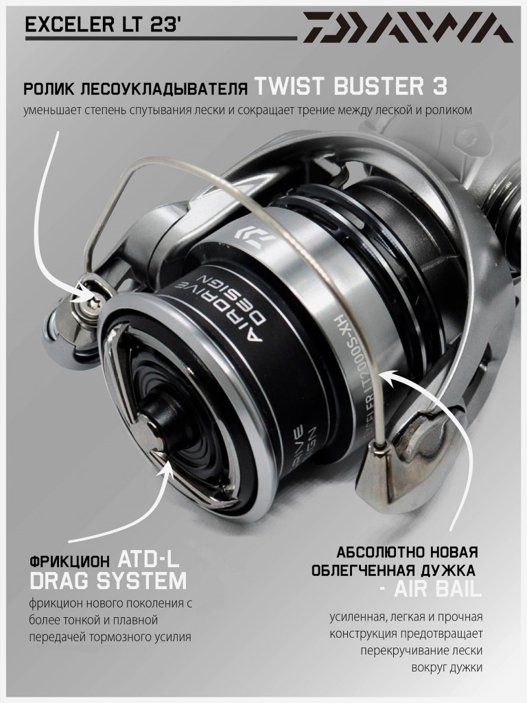 Катушка для спиннинга безынерционная Daiwa 23 Exceler LT 2000S-XH