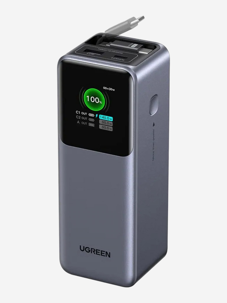 Внешний аккумулятор с выдвижным кабелем UGREEN PB726 (55987B) 165W Power Bank 20000mAh with Retractable Cable