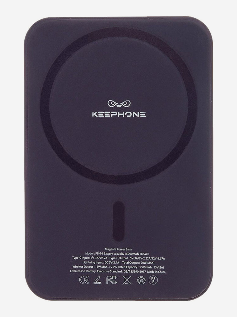 Портативный беспроводной аккумулятор Keephone Thin Snap Wireless PD 20W Повербанк 5000 мАч, порт Type-C — фиолетовый