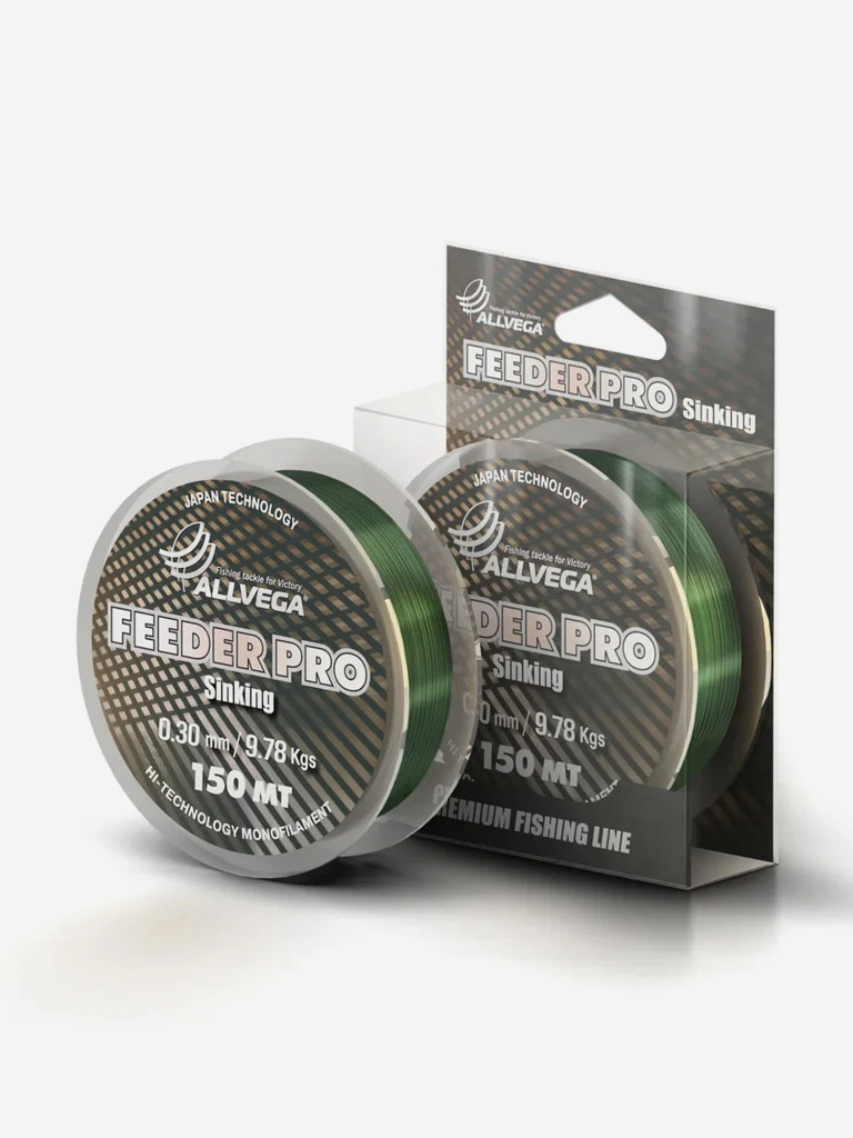 Леска монофильная ALLVEGA "Feeder Pro" 150м 0,30мм (9,78кг) тёмно-зелёная, тонущая