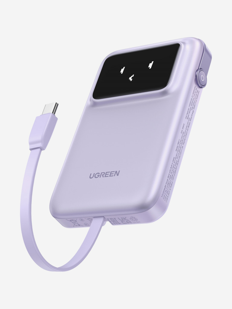 Внешний аккумулятор UGREEN PB511 35604B, 10000мАч со встроенным кабелем USB-C