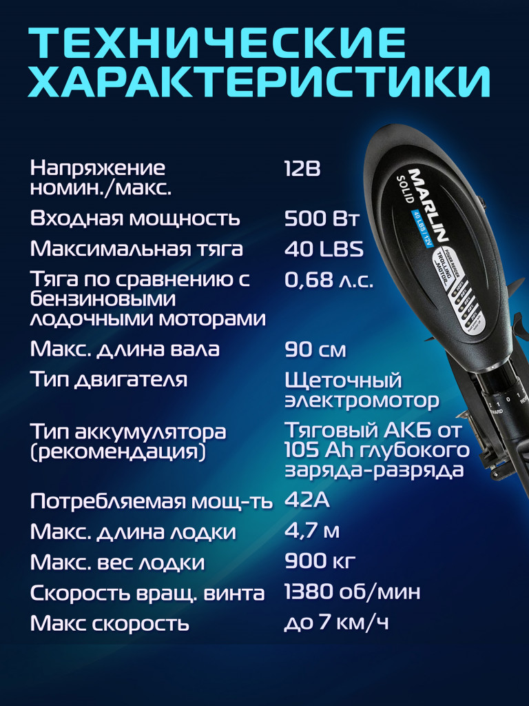 Лодочный электромотор Marlin Solid 40LBS