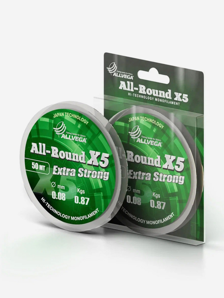 Леска монофильная ALLVEGA "All-Round X5" 50м 0,08мм (0,87кг) прозрачная