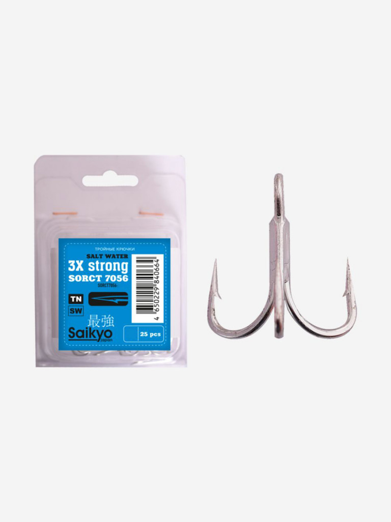 Крючки для рыбалки Saikyo тройные 7056 TN 3X, 25 штук в упаковке