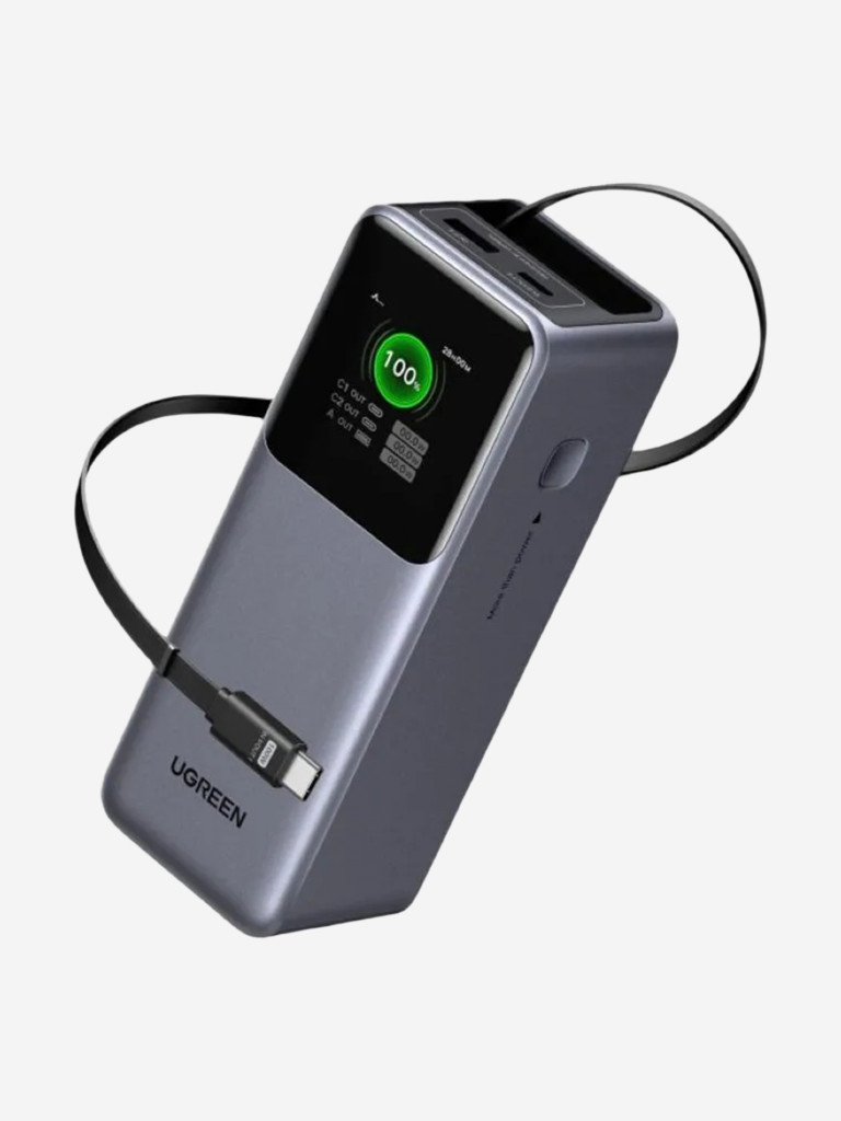 Внешний аккумулятор UGREEN PB726 (95670B) 165W Power Bank 20000mAh USB-C&USB-A с выдвижным кабелем (ССС)
