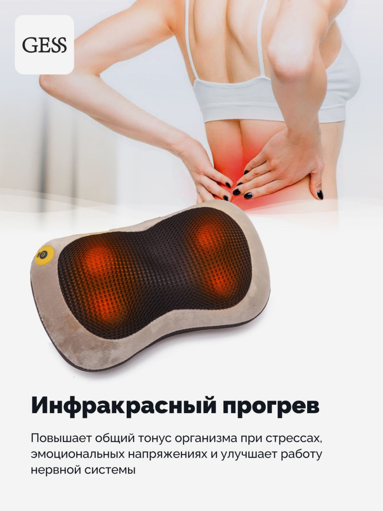 Массажная подушка GESS uShiatsu, электрический массажер для тела