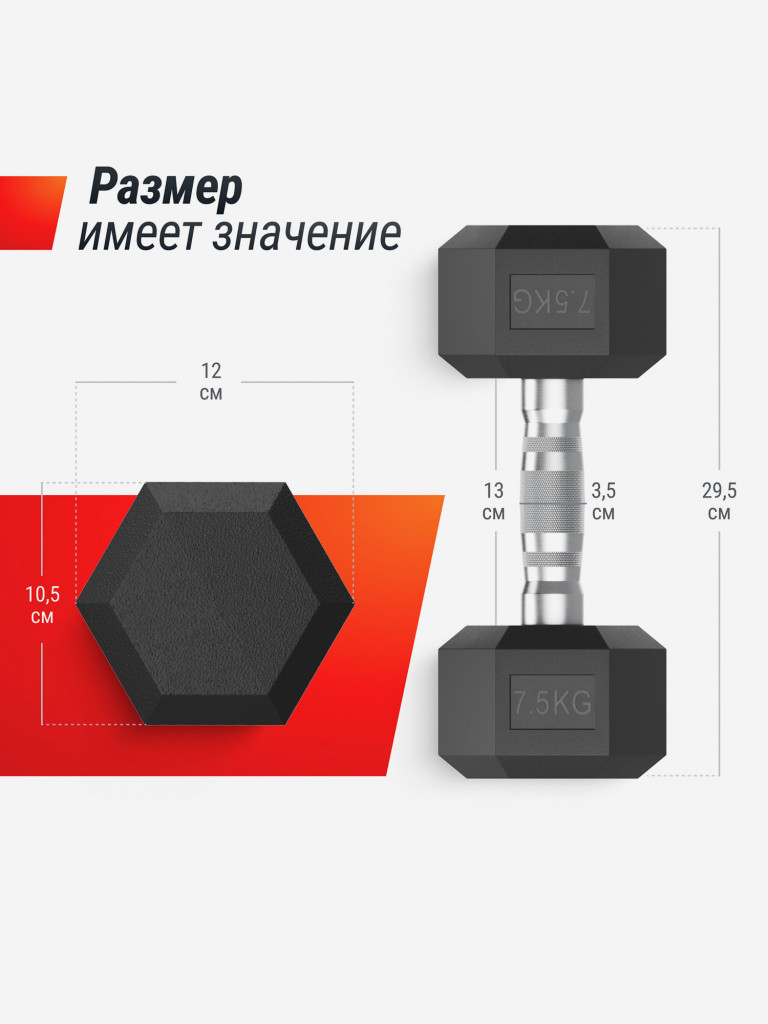 Гантель гексагональная UNIX Fit обрезиненная 7,5 кг