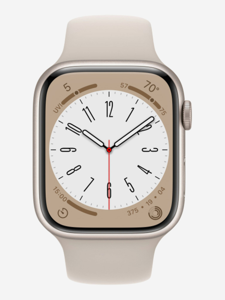 Часы Apple Watch 8 GPS, корпус из алюминия цвета «сияющая звезда», спортивный ремешок цвета «сияющая звезда» 41 мм размер M/L