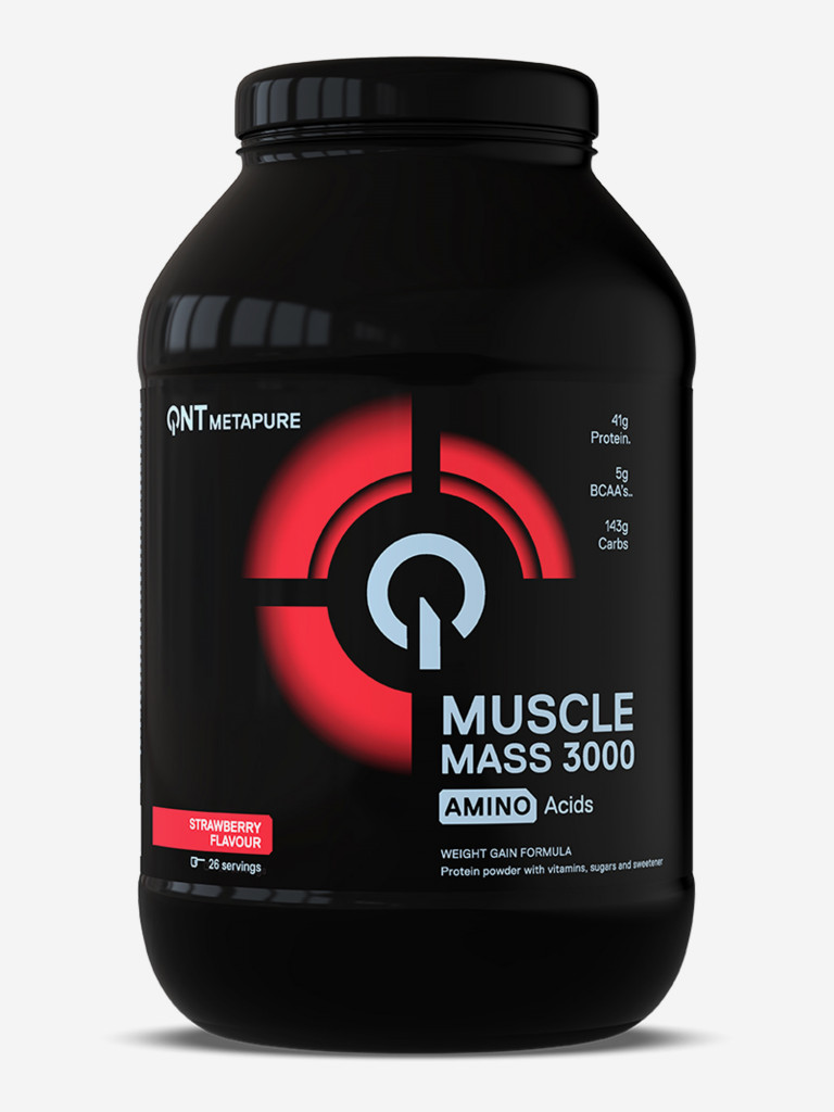 Гейнер для наращивания мышечной массы с витаминами QNT "Muscle Mass 3000" Клубника 1,3 кг