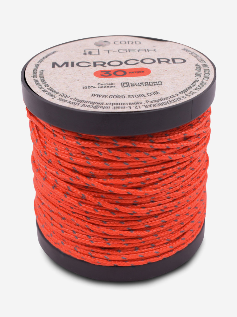 Микрокорд T-Gear x CORD nylon катушка 30м световозвращающий (Neon Orange)