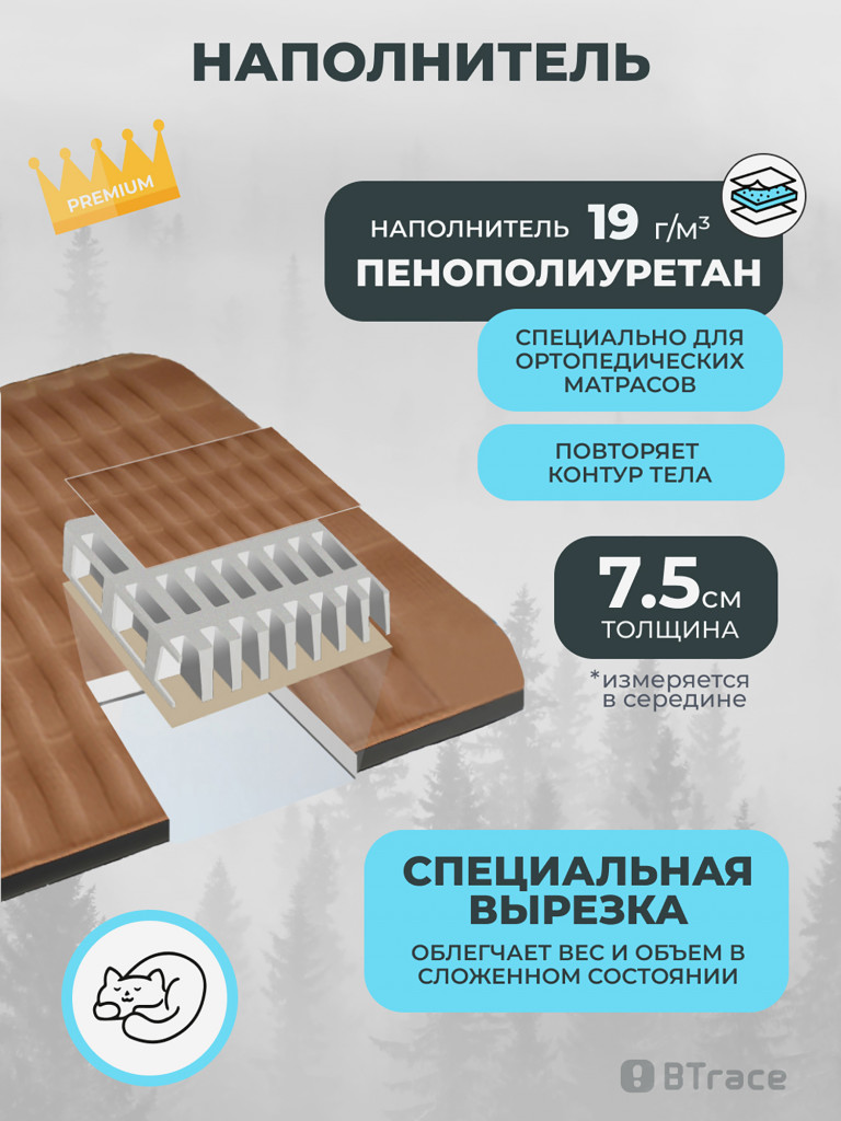 Ковер самонадувающийся BTrace Queen 8, 198х68х7,5 см, Коричневый