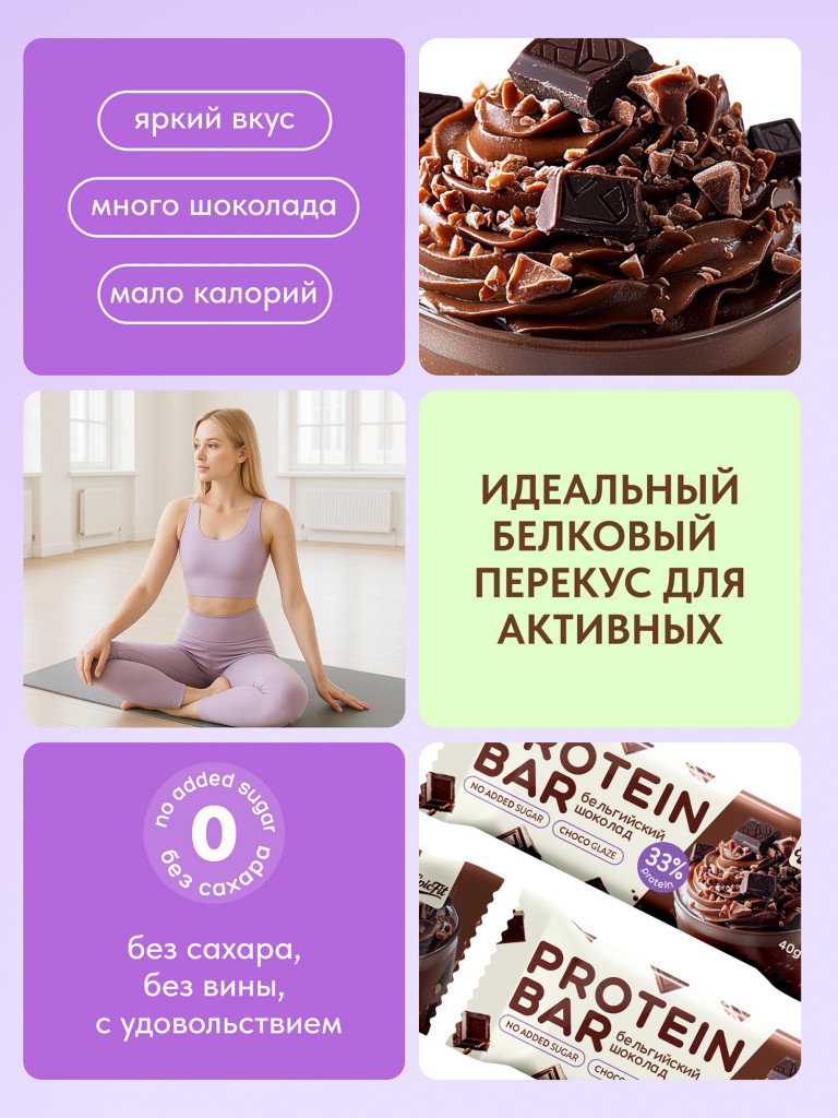 Протеиновые батончики без сахара, в глазури, Бельгийский шоколад, 16шт