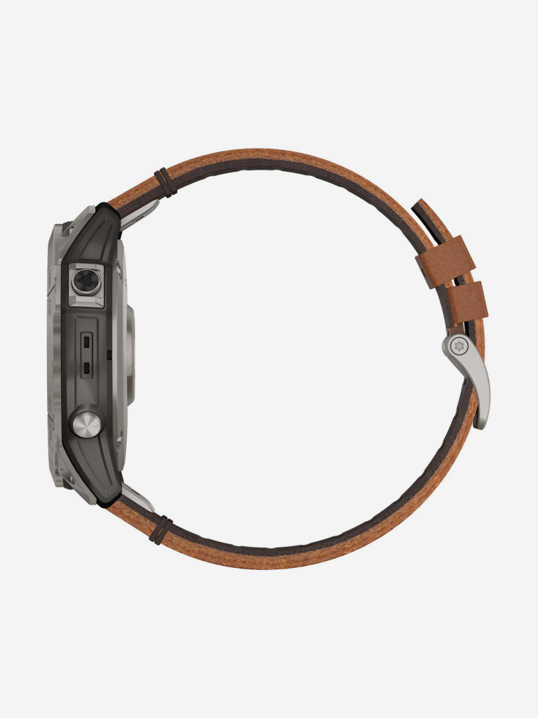Спортивные титановые наручные часы Garmin Fenix 7X Sapphire Solar с коричневым кожаным ремешком