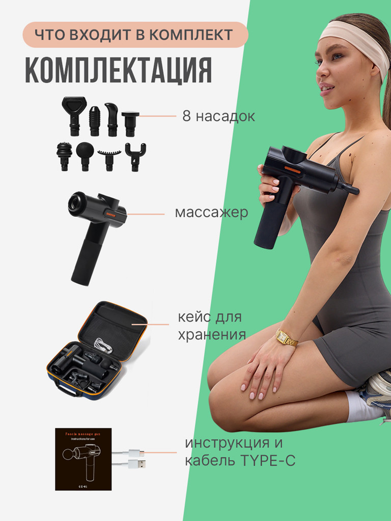 Перкуссионный массажер для тела SENNE, 3600 ударов в минуту, 4 вида массажа