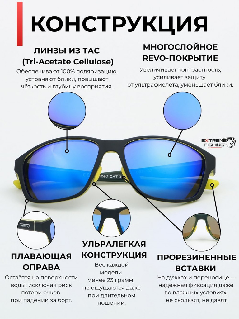 Очки солнцезащитные поляризационные Extreme Fishing Obsession OBS-132, линзы синий Revo, для рыбалки и вождения