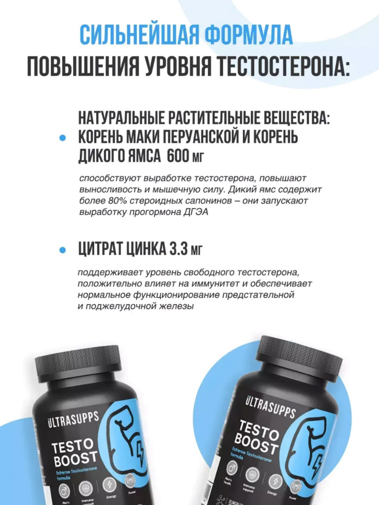 Тестобустер UltraSupps, 30 капсул, для мужчин
