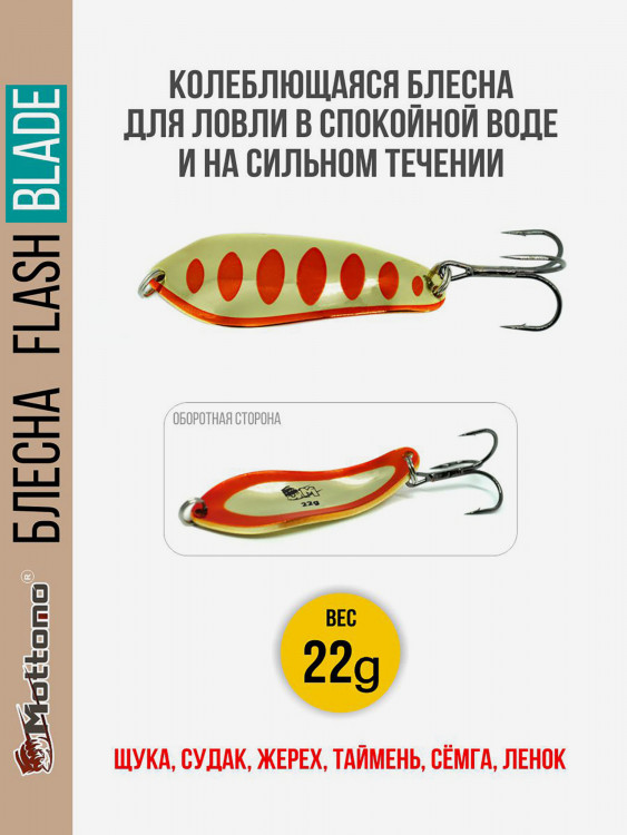 Блесна для рыбалки колеблющаяся Mottomo Flash Blade 22g Gold Red для спиннинга. Колебалка на щуку,судака,таймень