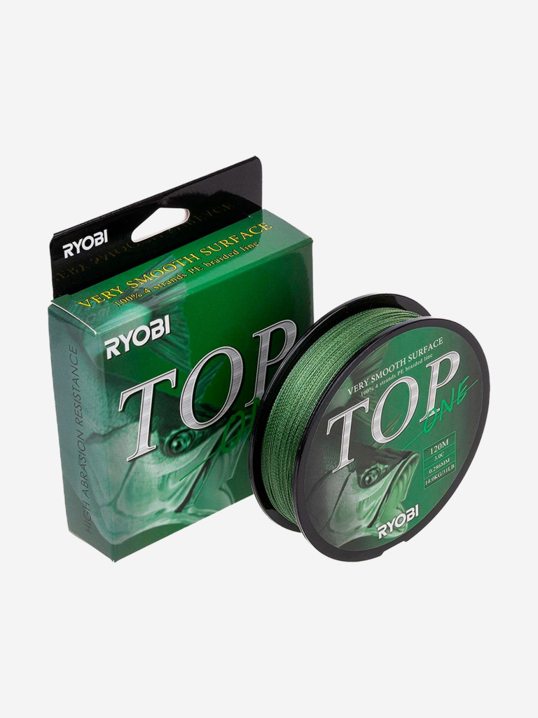 Шнур плетеный для рыбалки Ryobi TOP PE4X, 120м, 0,286мм, 14кг, темно-зеленый