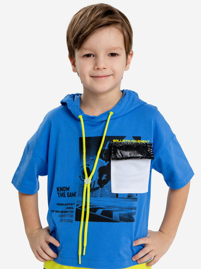 Футболка с капюшоном с принтом синяя для мальчика Button Blue