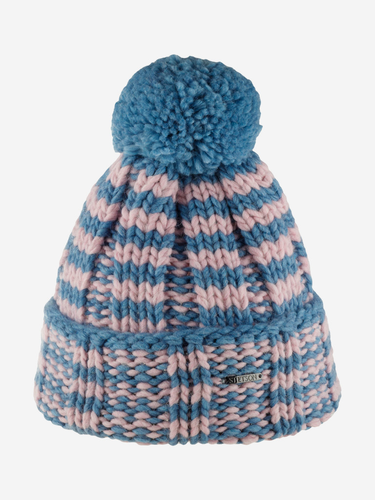 Шапка с отворотом STETSON 8599394 BEANIE STRIPES W POMPOM STETSON FREESTYLE (голубой)