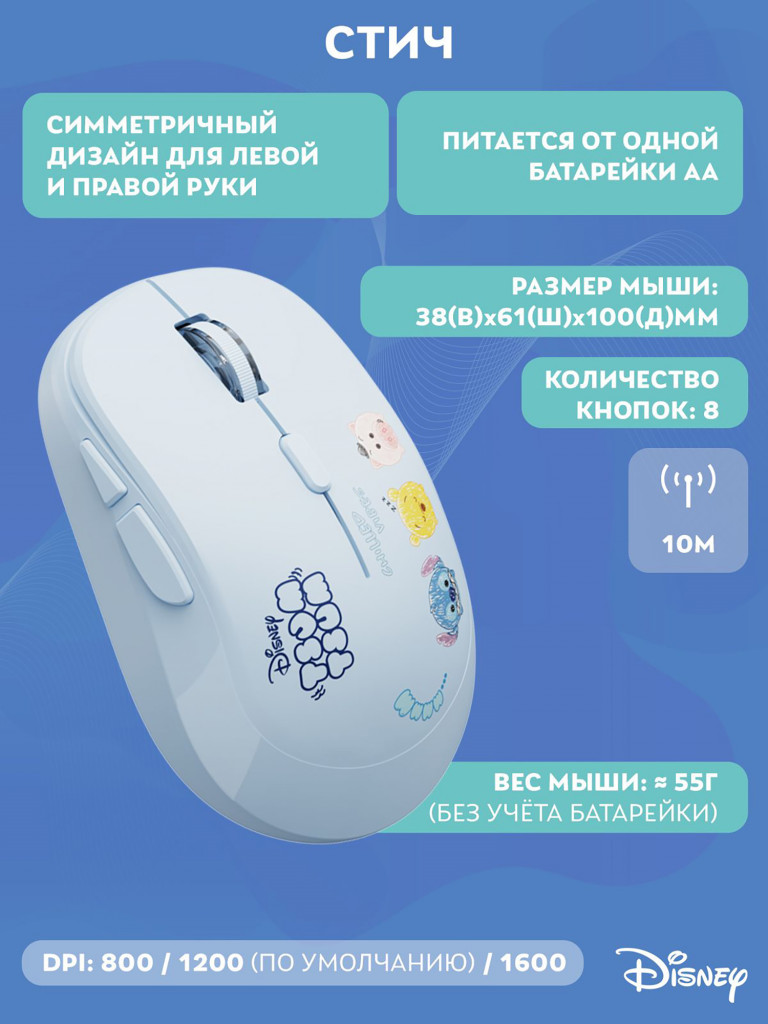 Мышь беспроводная Disney: Стич + коврик