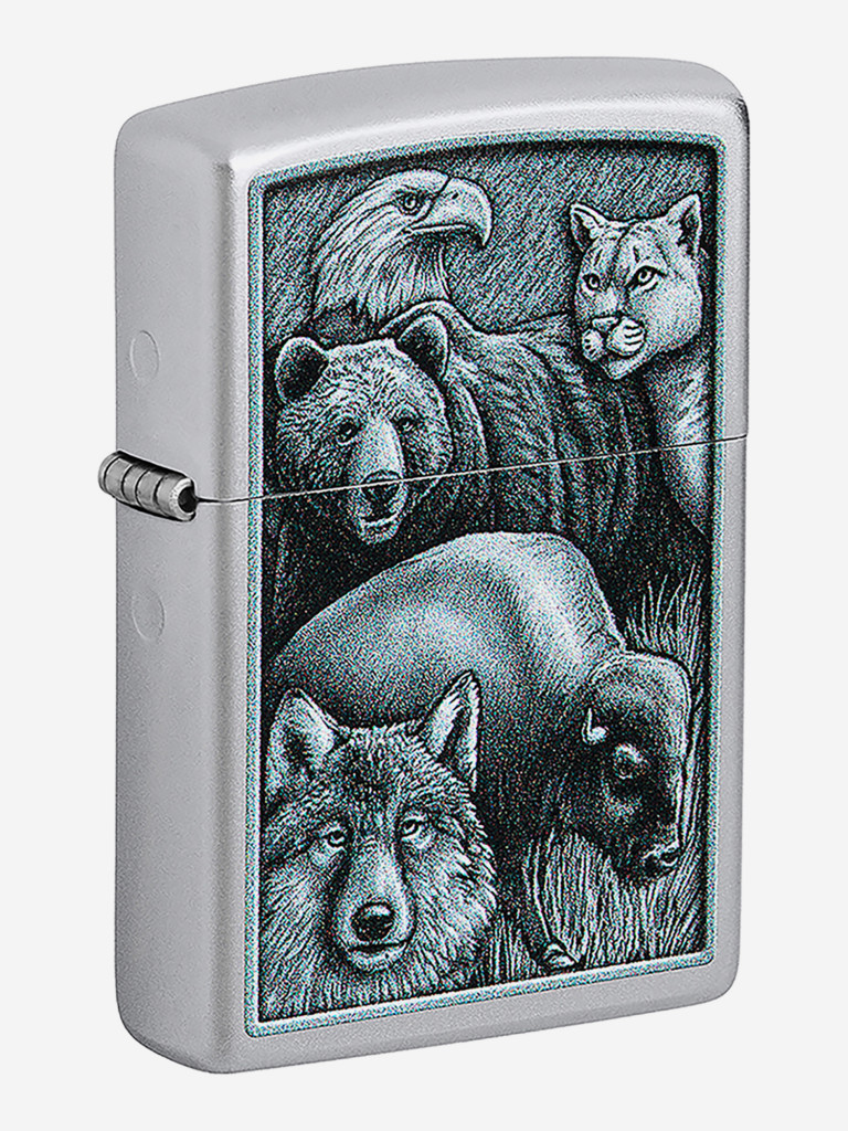 Зажигалка бензиновая ветроустойчивая Zippo Animal Kingdom Design Satin Chrome