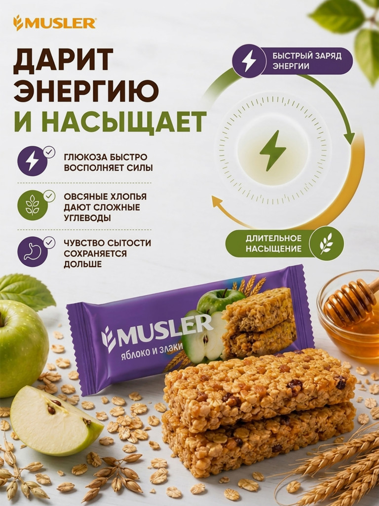 Батончики мюсли детские MUSLER Яблоко, 25 шт